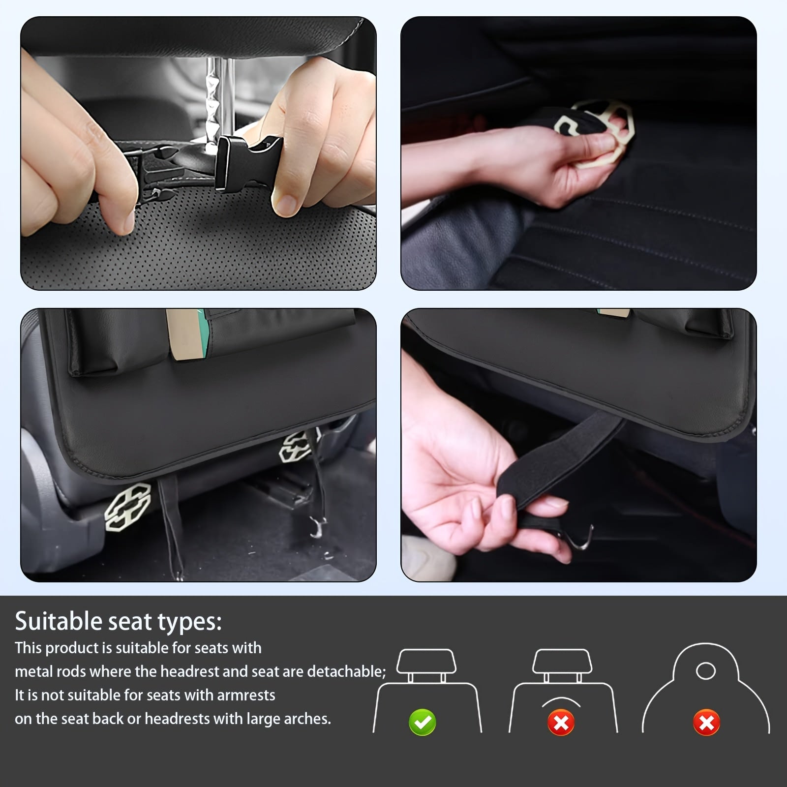 2pcs PU Leather Car Seat Organizer with Foldable Table Tray