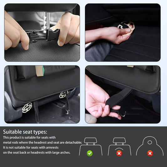 2pcs PU Leather Car Seat Organizer with Foldable Table Tray