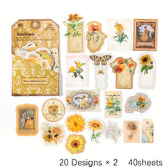 40pcs Flower Room Old Things Series Retro Small Fresh Creative Journal Decorativ