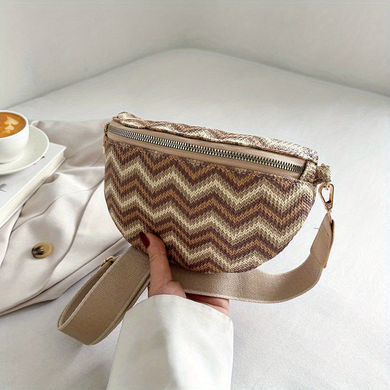 Ethnic Style Straw Woven Fanny Pack Crossbody Bag