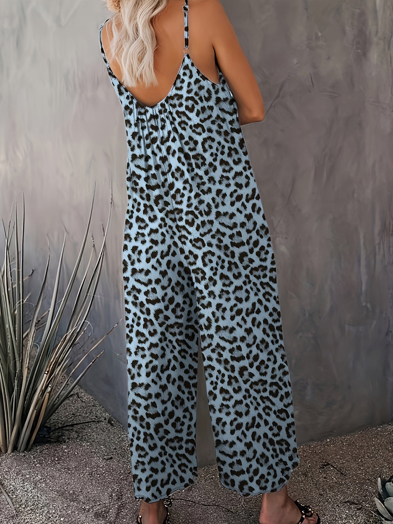  Leopard Print Cami Jumpsuit with Pockets