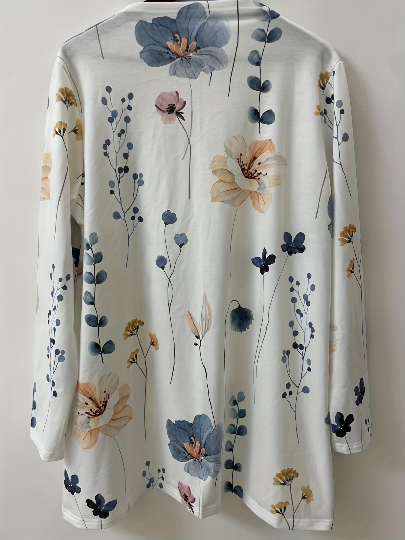  Floral Print Long Sleeve Open Front Cardigan