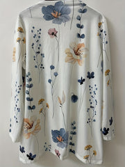  Floral Print Long Sleeve Open Front Cardigan