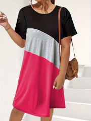 Colorblock Round Neck Tee Dress