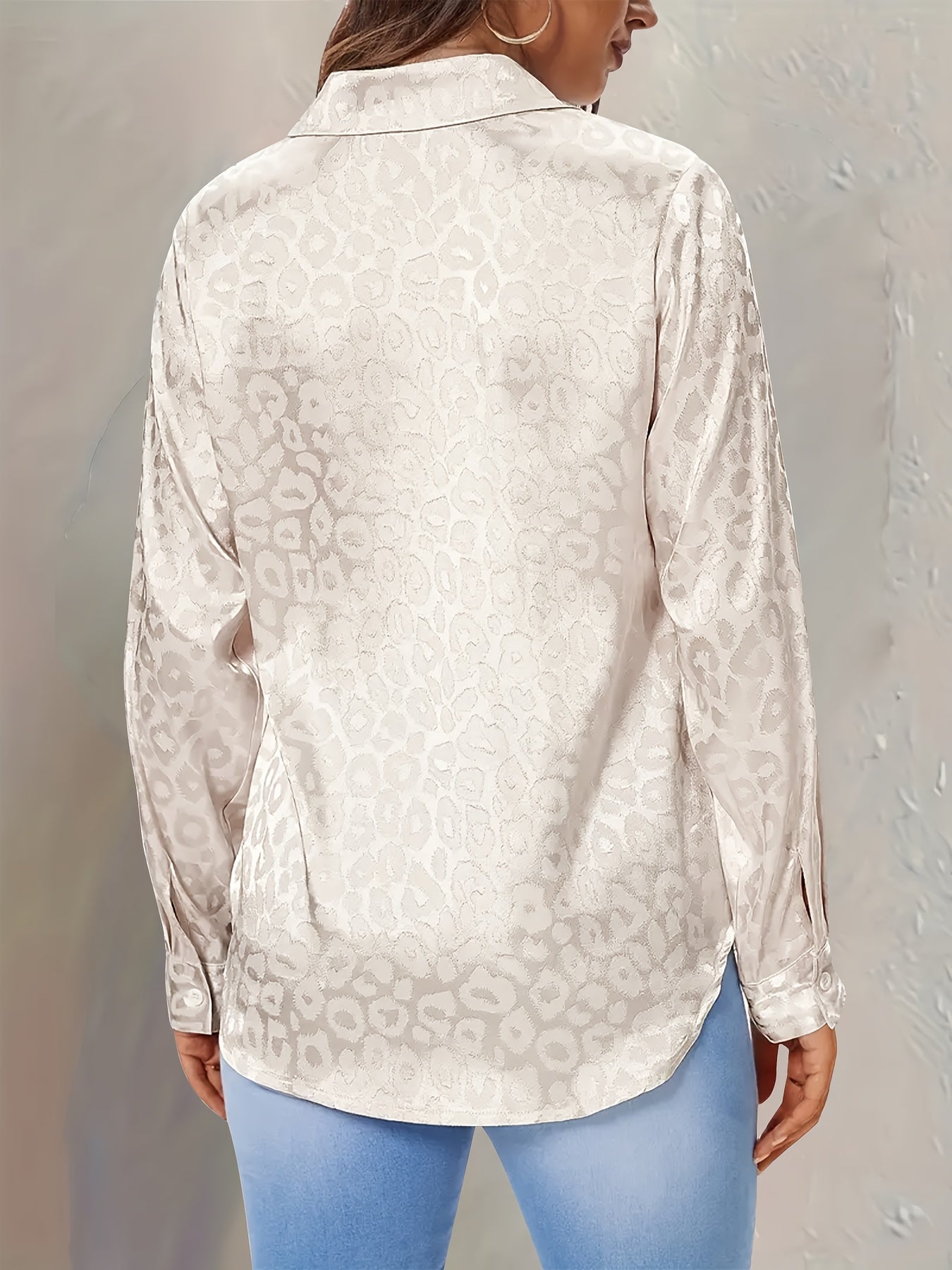  Leopard Print Satin Button Up Blouse