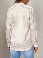  Leopard Print Satin Button Up Blouse