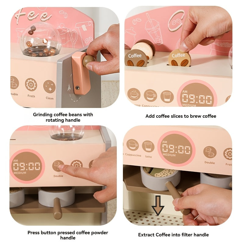Wooden Coffee Machine Toy Set for Kids Pretend Play Accessories Learning Kit