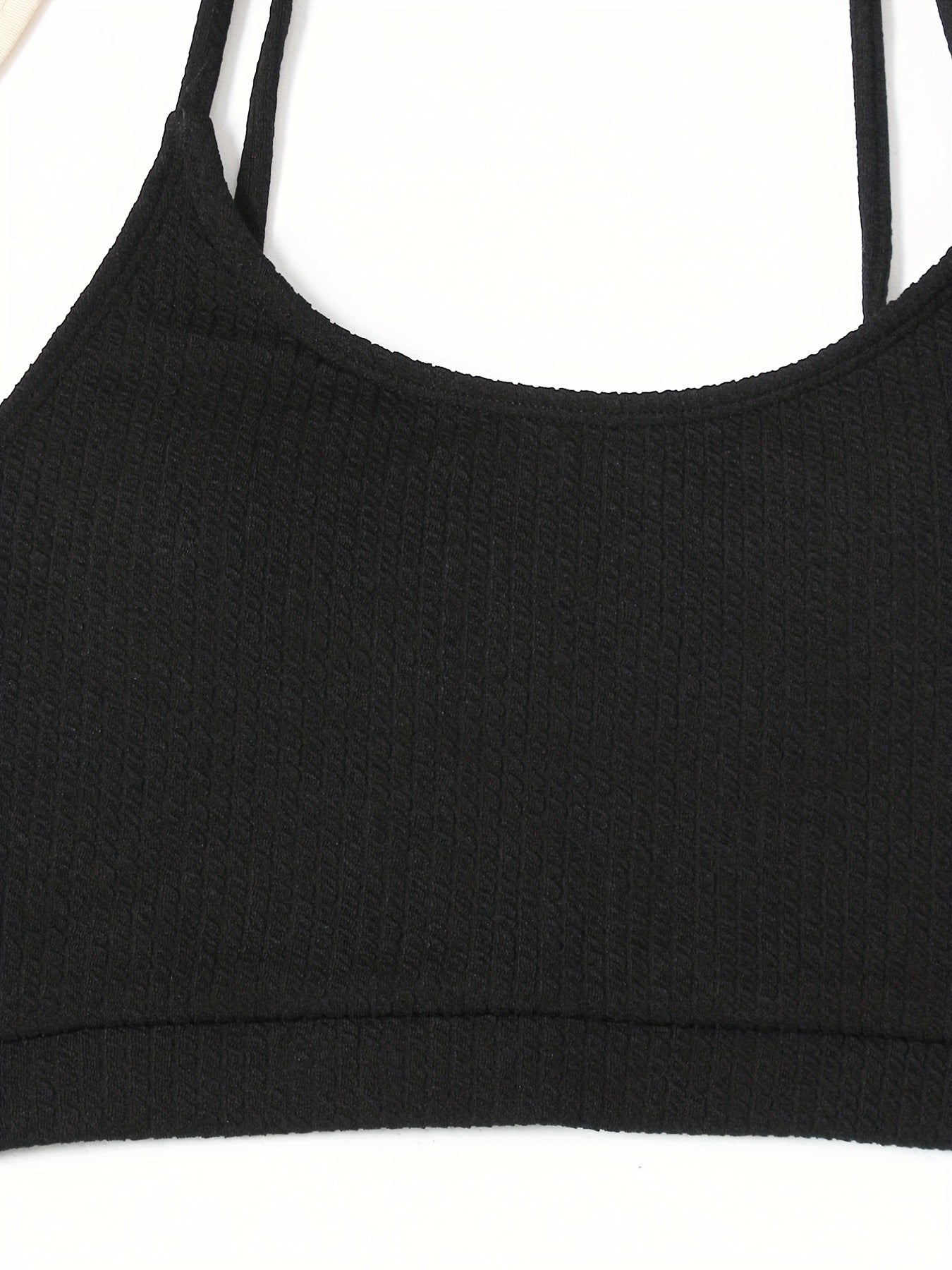  Casual Bikini Set Solid Round Neck Cami Top & Underwear Swimsuit
