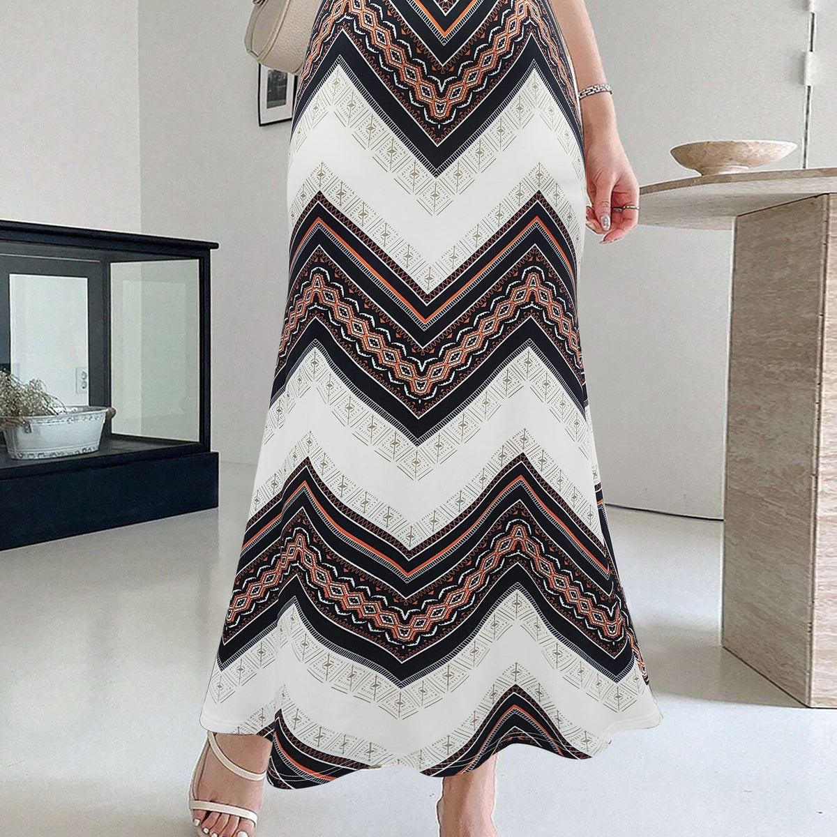 Women's Geometric Print Maxi Mermaid Skirt