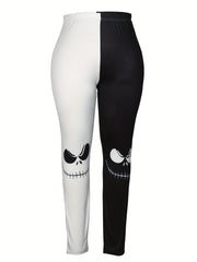  Colorblock Graphic Print Leggings Stretch Skinny Leggings