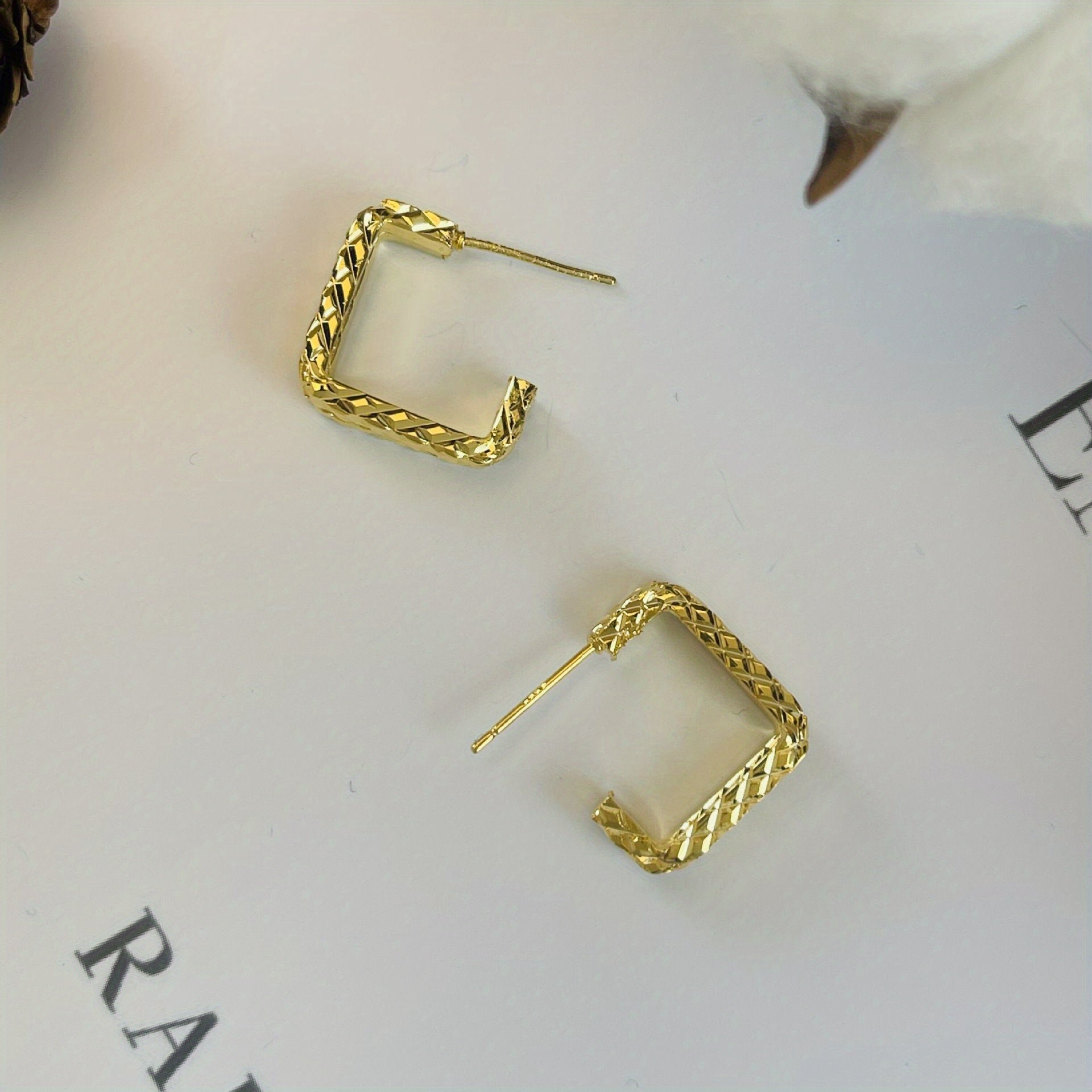 Vintage Double Layer Argyle Square Stud Earrings Small And Feeling Earrings Nich