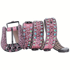 Rhinestone Skull Cowboy Leather Belt Sparkle Studded Belts