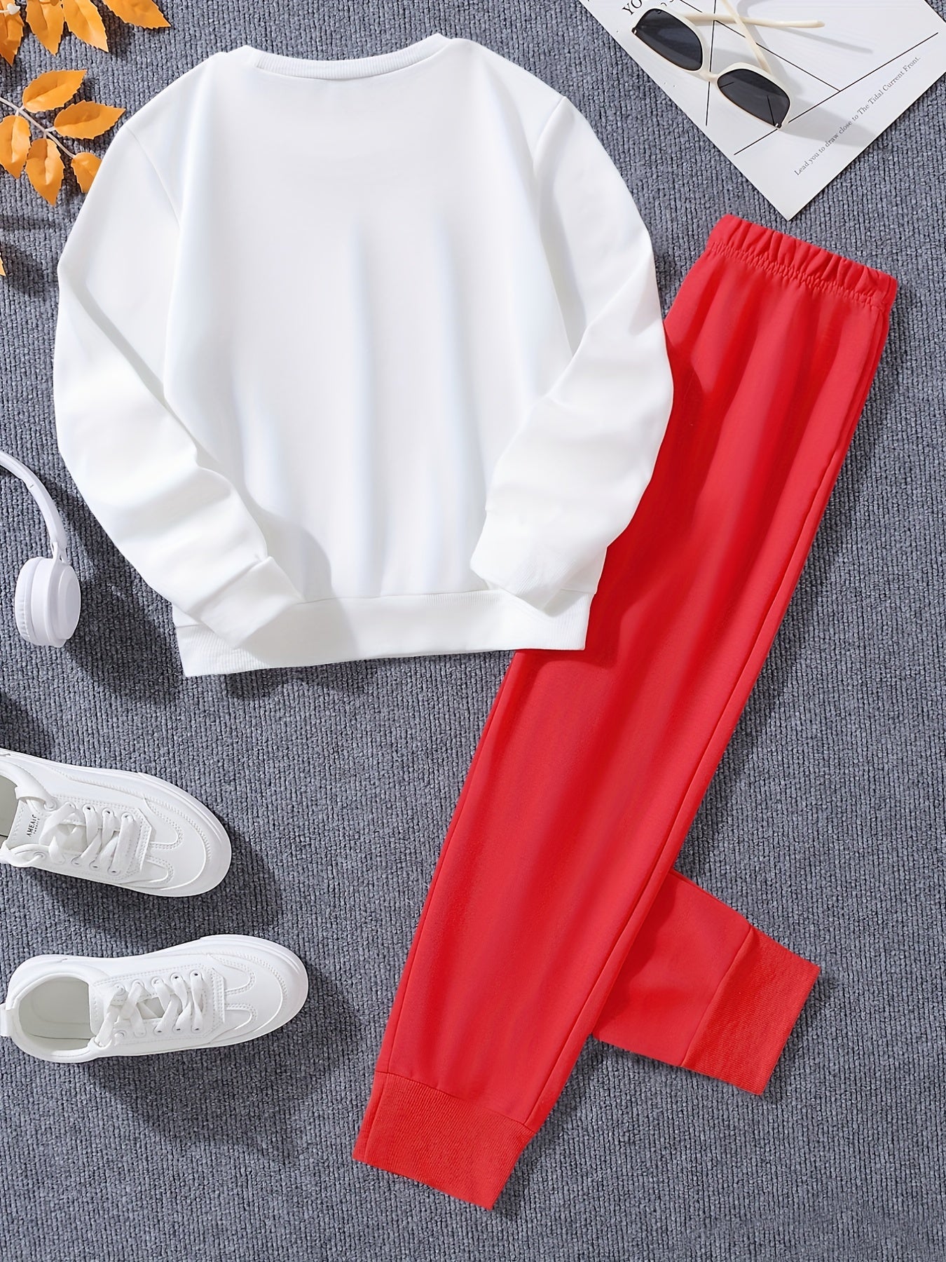Happy Print Girl's 2pcs Sweatshirt & Sweatpants Set for Spring Fall