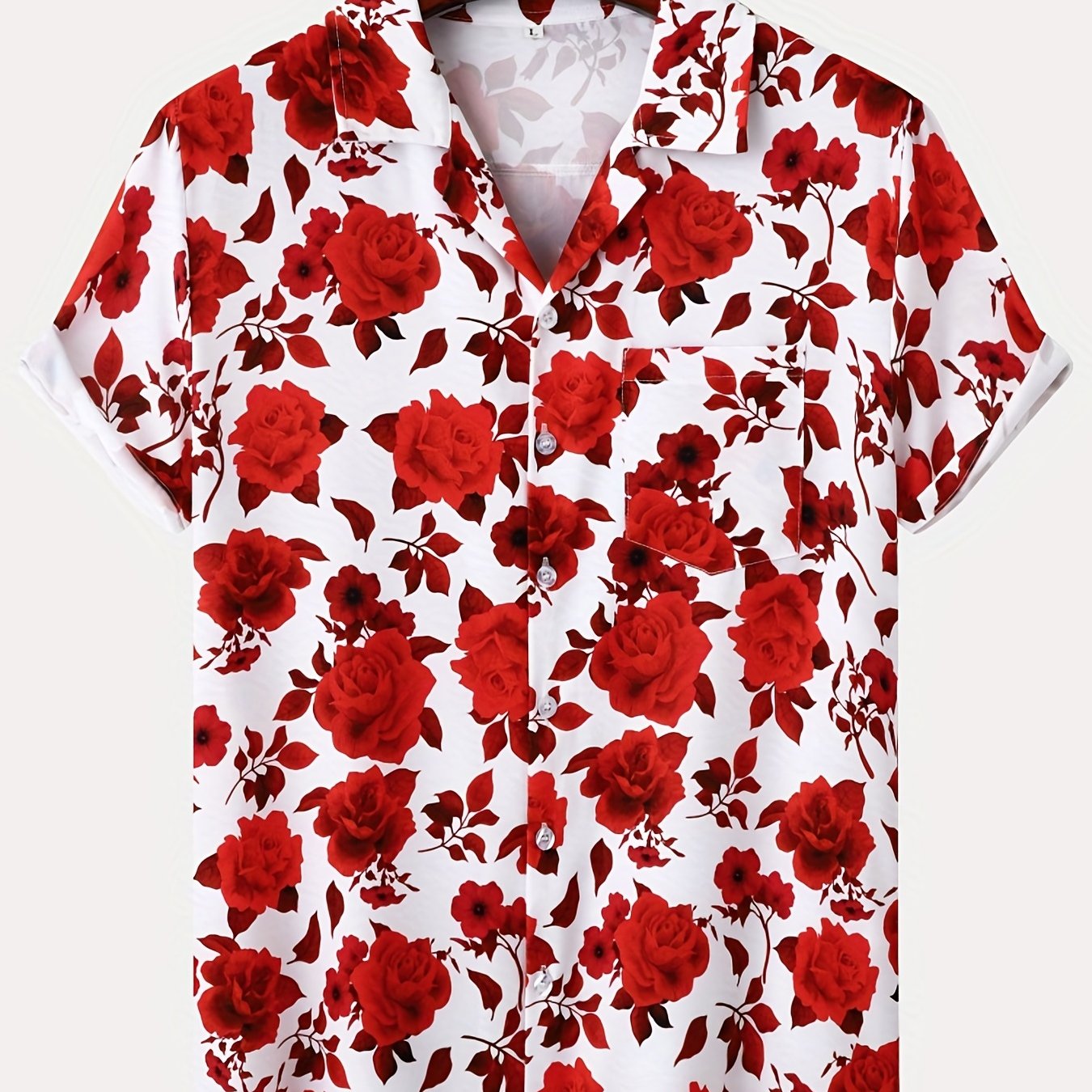 Flower Print Men's Hawaiian Shirt Short Sleeve Chest Pocket