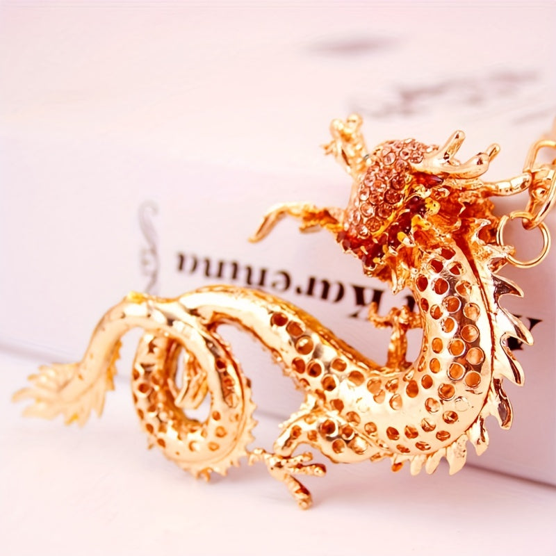 Chinese Zodiac Dragon Keychain Golden Dragon Key Ring Metal Pendant Year's Gift