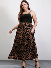 Plus Solid Cami Top & Leopard Maxi A Line Skirt Set