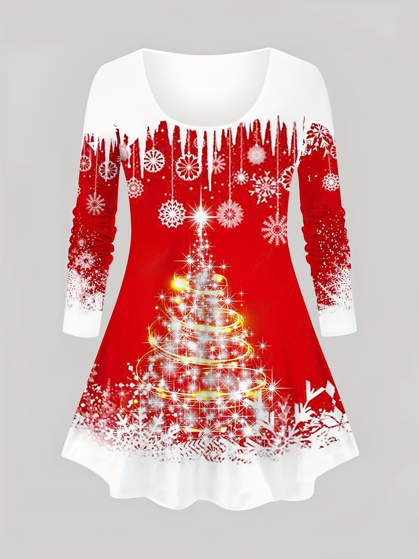 Women's Plus Colorblock Tree Print Long Sleeve Top & Flared Leg Pants Set