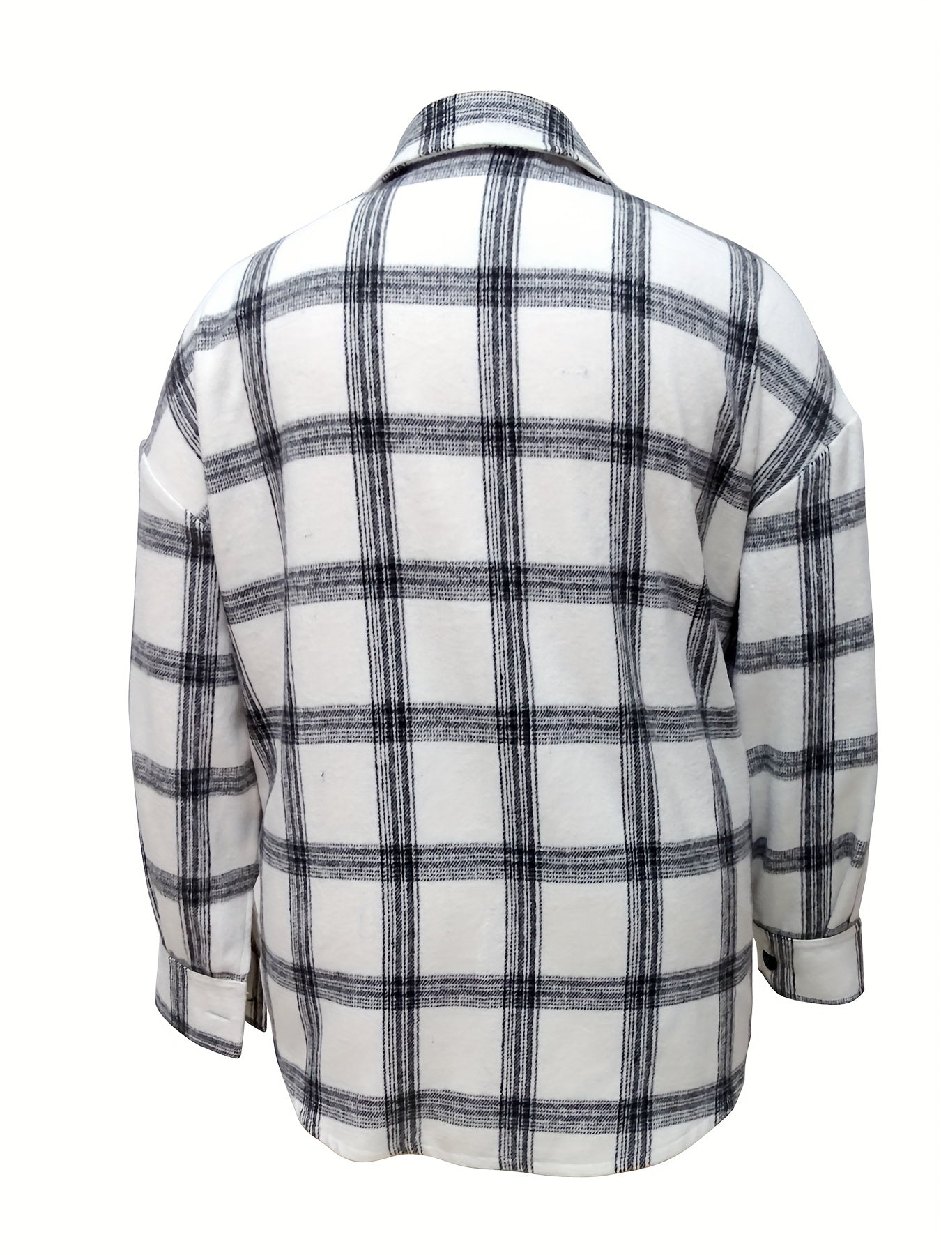  Plaid Print Button Up Long Sleeve Shacket