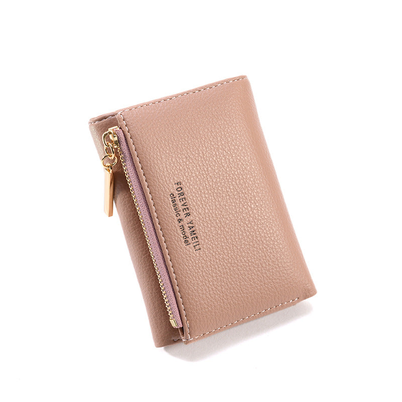 Solid Trifold Faux Leather Coin Purse Zipper Wallet
