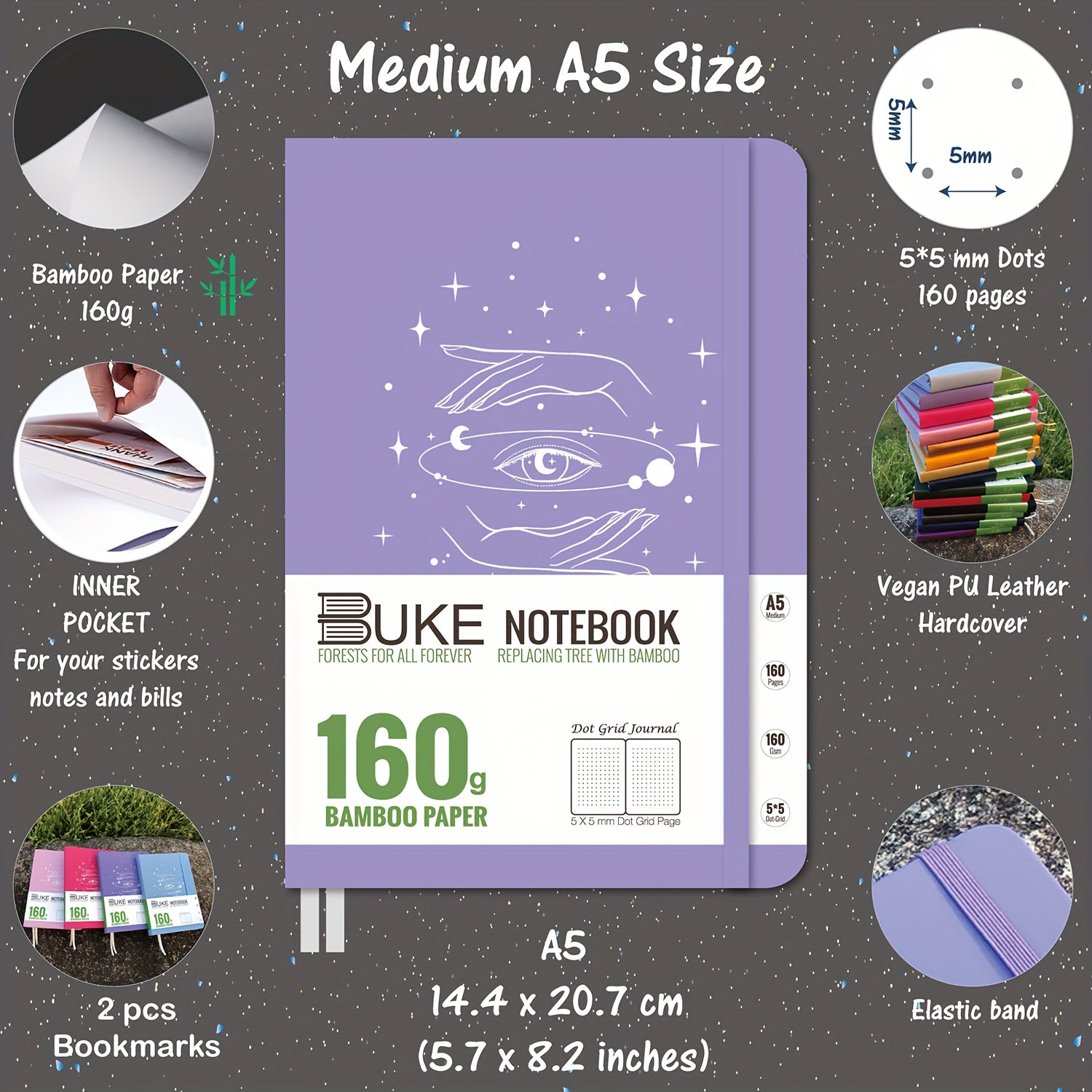 A5 Dotted Journal Bamboo Paper 160 Pages Dot Grid Notebook