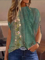  Floral Print Mock Neck Blouse