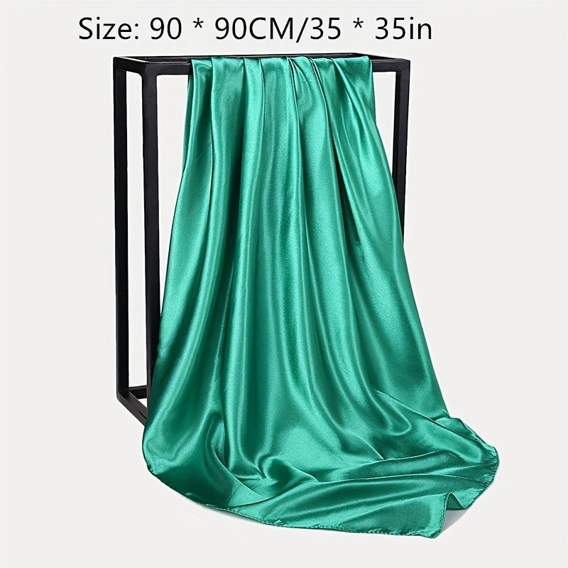 Solid Satin Hijab Large Square Scarf Turban Women Silk Bandana