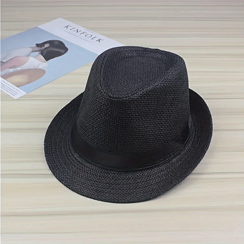 British Style Jazz Fedora Cap Curved Brim Straw Hat Couple Beach Hat