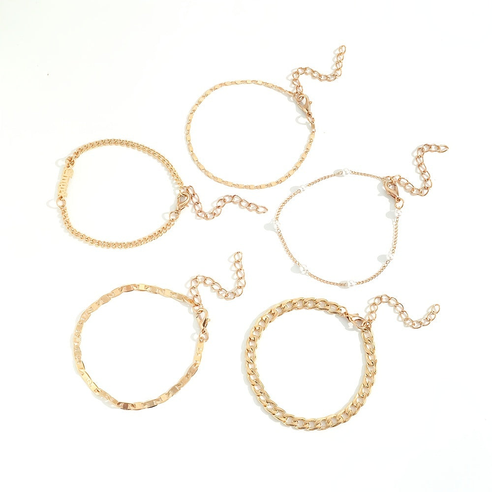 5 Pcs Hollow Chain Bracelet Minimalist Stackable Chain Bracelet