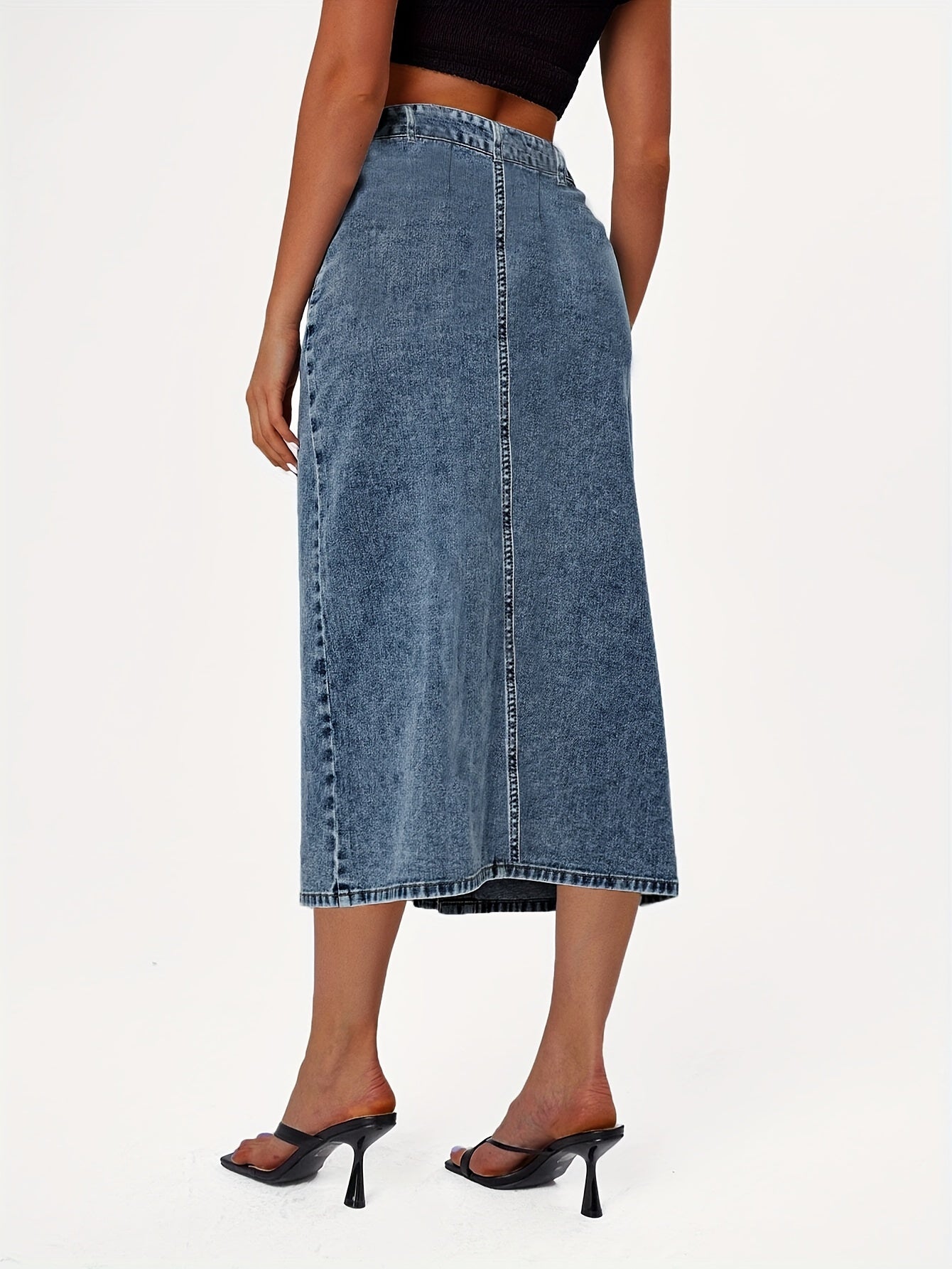High Waist Button Fly Denim Skirt