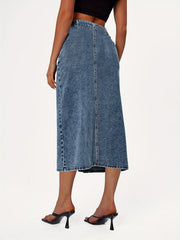 High Waist Button Fly Denim Skirt