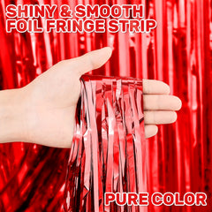 4pcs Red Foil Fringe Backdrop Curtains - Party Decorations Tinsel Streamers