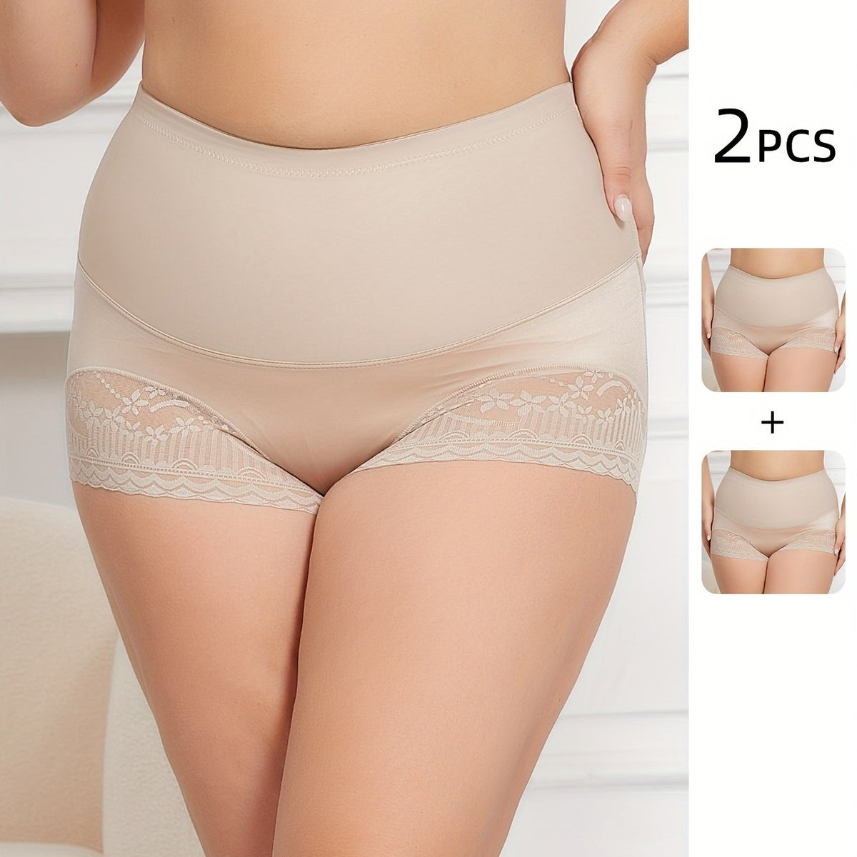 2 Pack Plus Size Lace High Waist Shapewear Panties Set