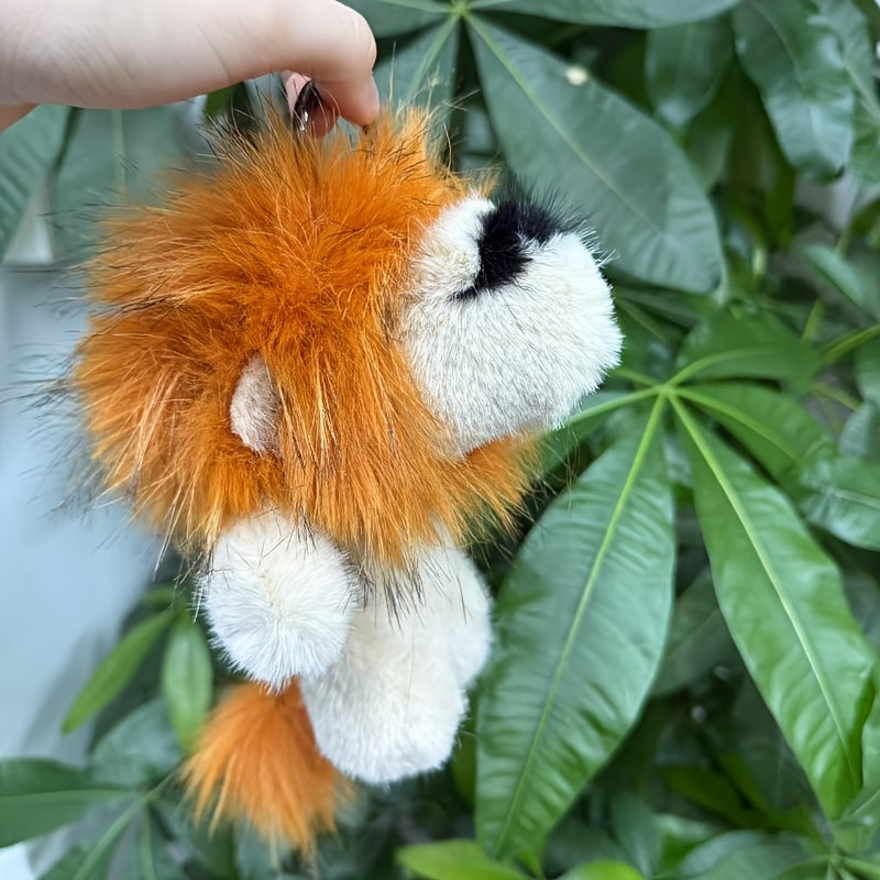 Plush Lion Keychain Fluffy Face & Mane Durable Stuffed Animal Charm
