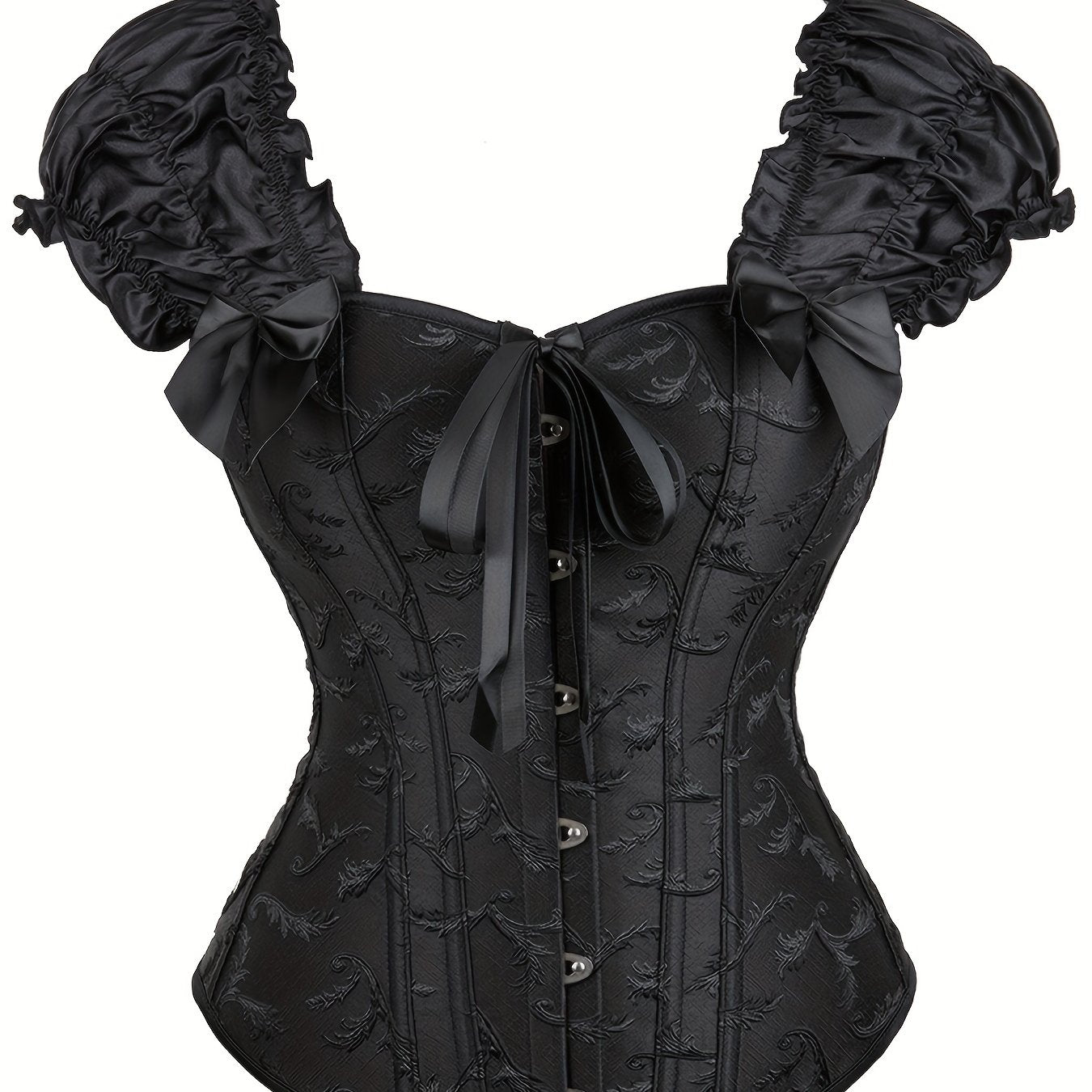 Ruffle Corset Bustier Front Buckle Lace Up Puff Sleeve Body Shaper