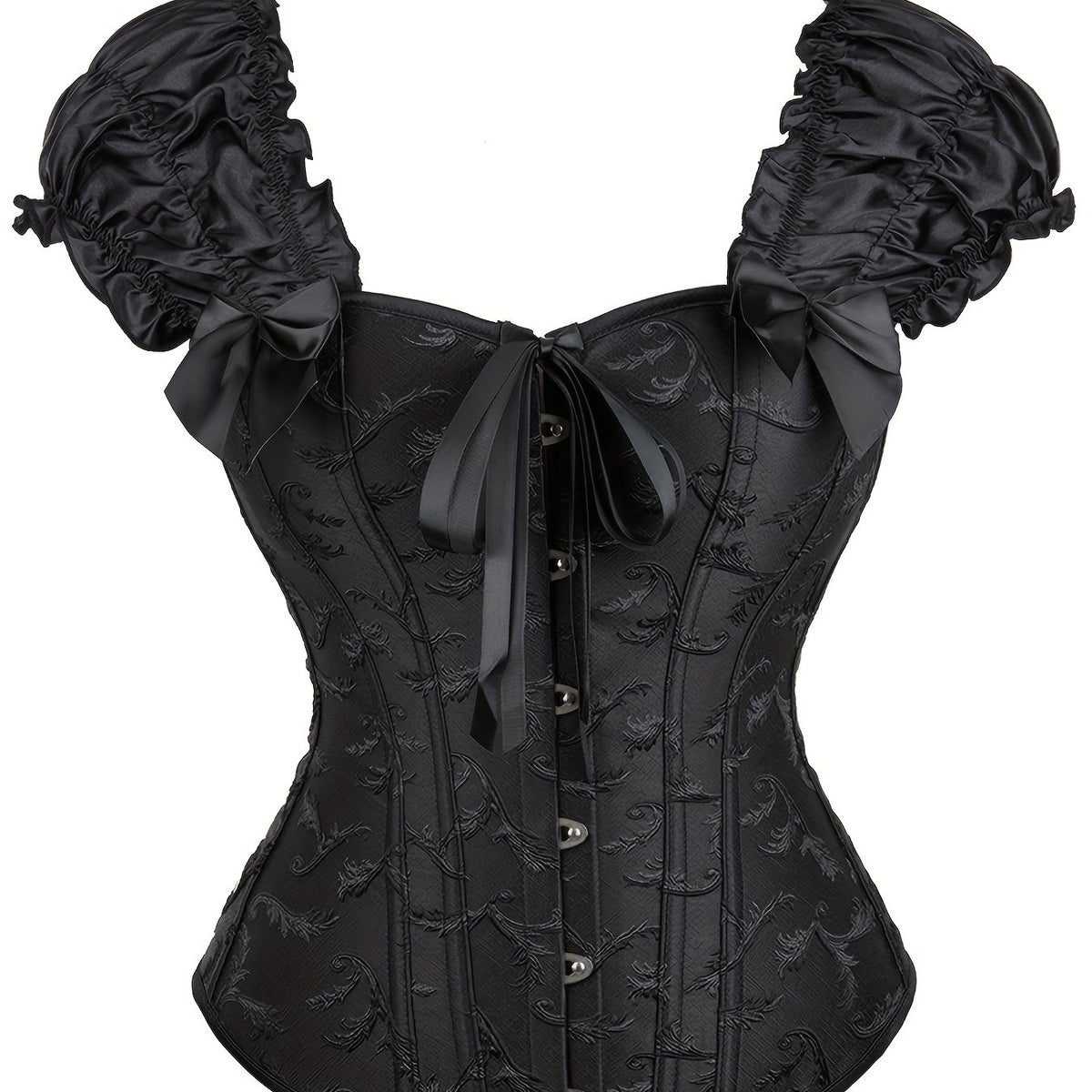Ruffle Corset Bustier Front Buckle Lace Up Puff Sleeve Body Shaper