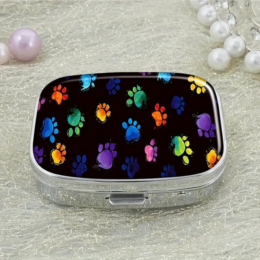Animal Paw 2 Compartment Pill Case - Compact & Decorative Medicine Organizer