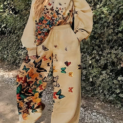  Butterfly Print Tee & Pants Set - Casual Outfit Two Piece Set