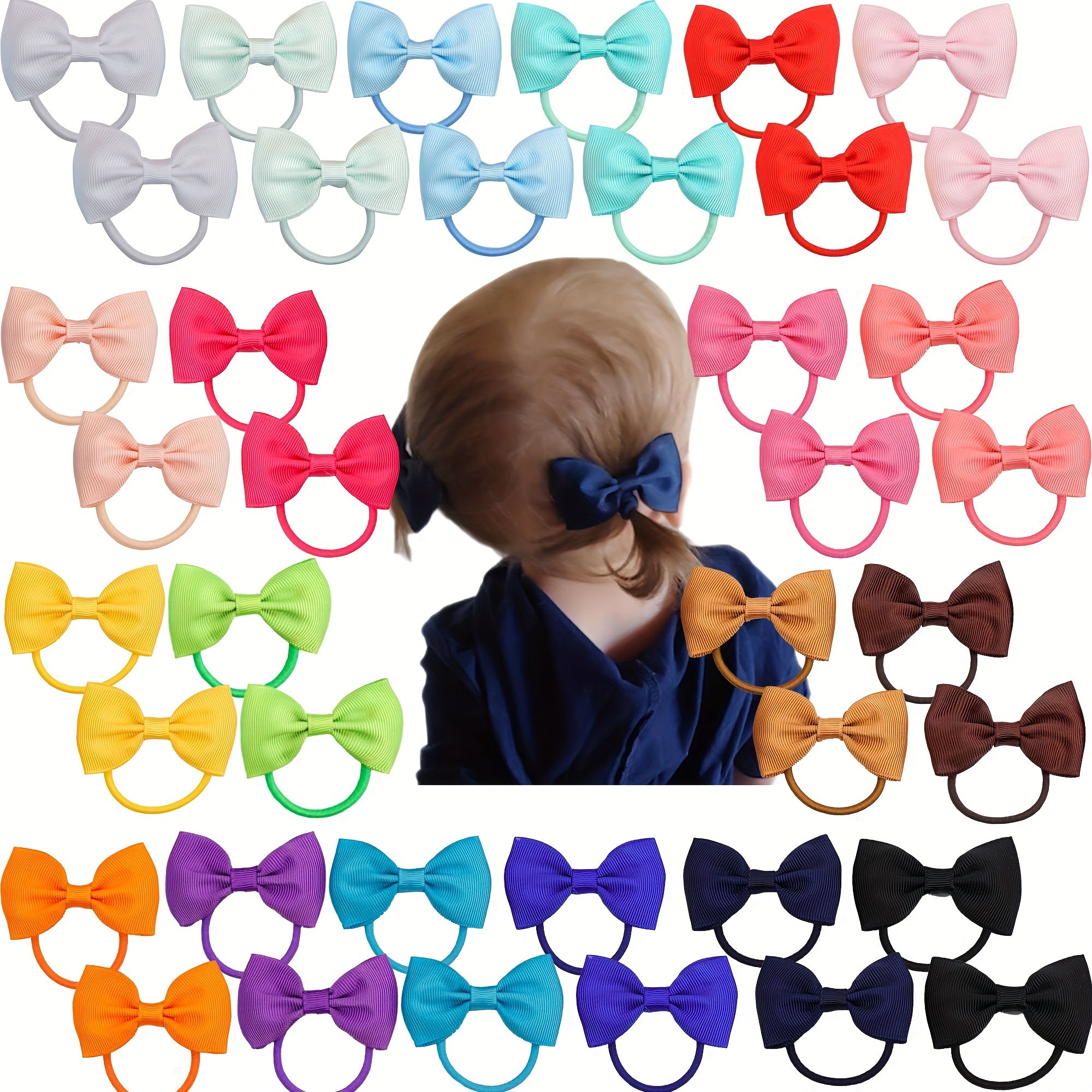 20 Pair Bow Hair Tie Solid Hair Ring Elastic Ponytail Holder