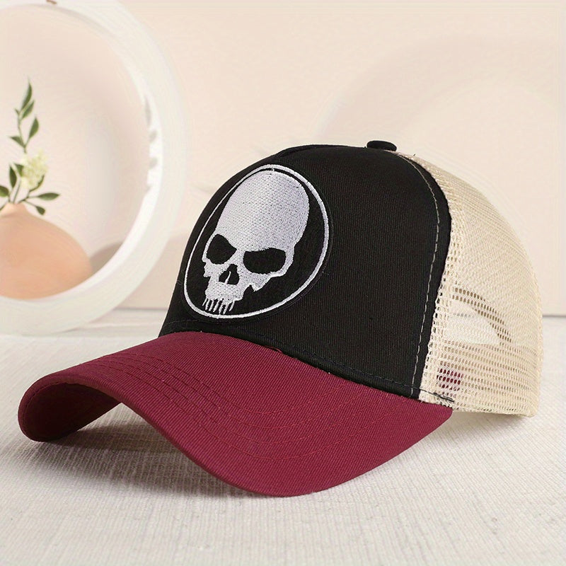Skull Embroidery Mesh Trucker Hat Hip Hop Adjustable Baseball Cap Uni
