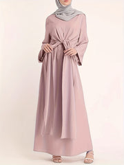  Retro Kaftan Dress Women's Plus Solid Long Sleeve Round Neck Maxi