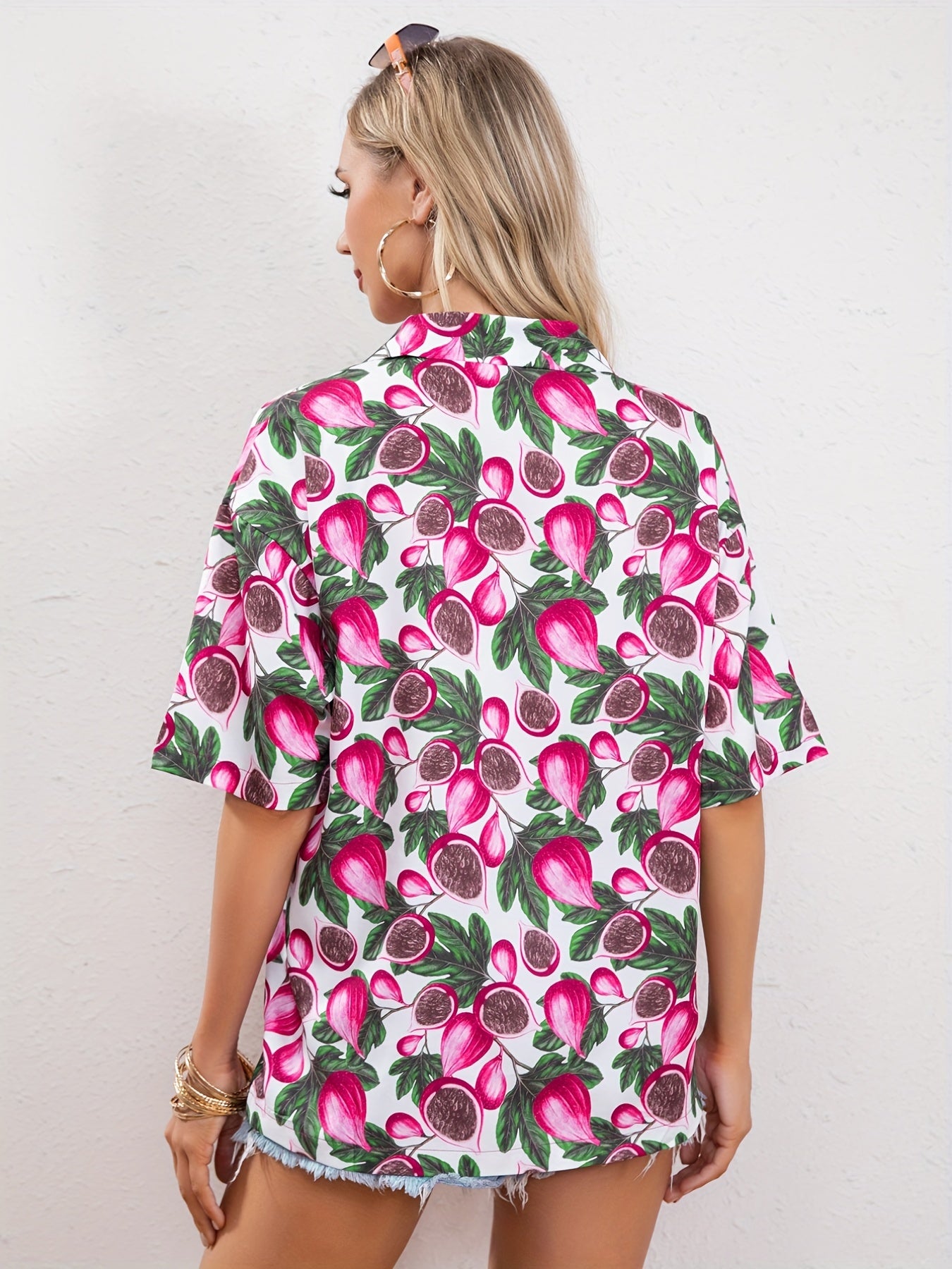  Fig Print Button Up Summer Shirt
