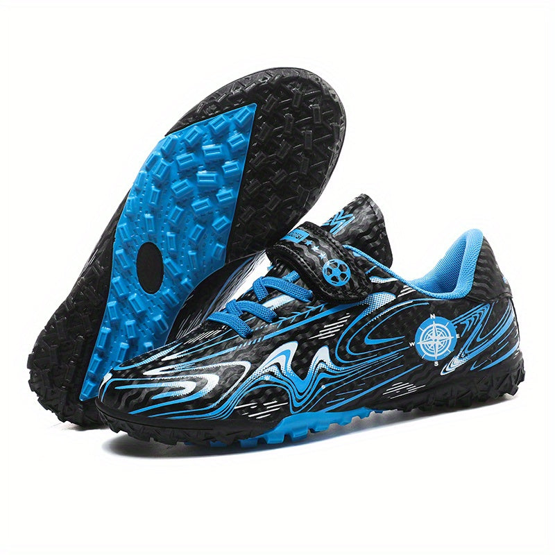Kids Hook & Loop TF Soccer Cleats Lightweight Breathable Non Slip Football Shoes