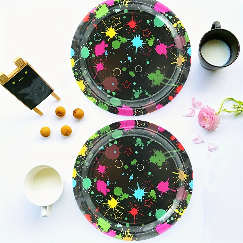 20pcs Neon Glow Party Plates Fluorescent Tableware