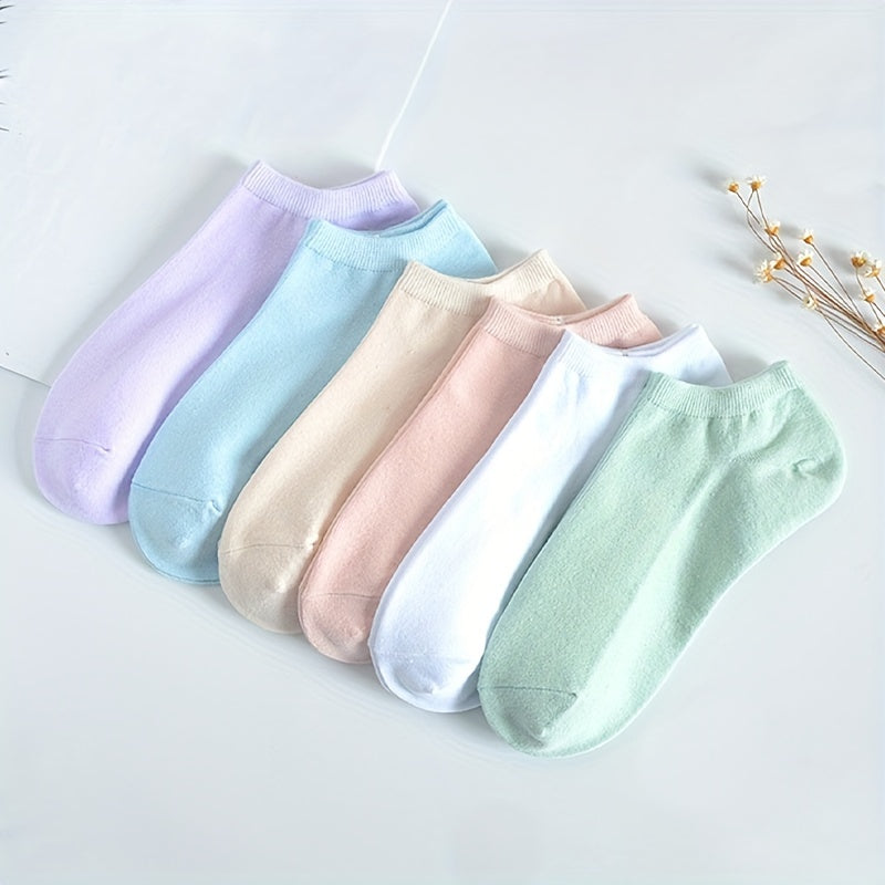 6 Pairs Solid Ankle Socks Lightweight Women's Stockings & Hosiery