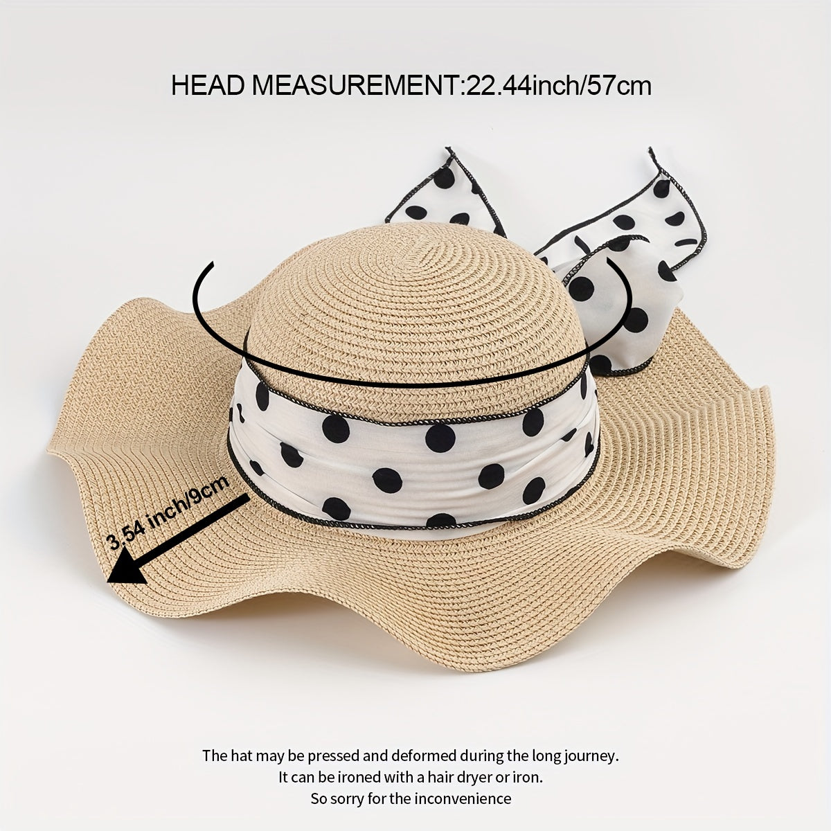 Dotted Ribbon Bowknot Sun Hat Ruffles Wide Brim Straw Bucket Hats