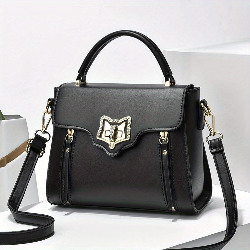 Square Handbag Turn Lock Flap Crossbody Bag