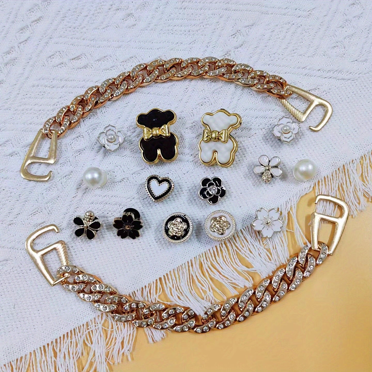 16pcs Shoe Decoration Charms - Bear, Flowers, Pearls - Party Shoes Decoration