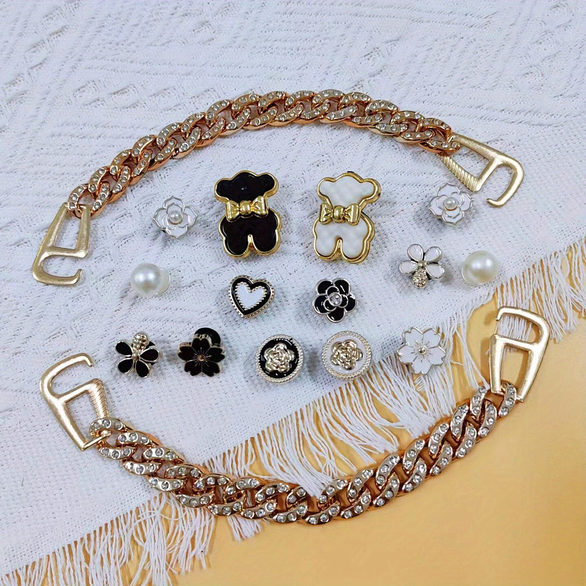 16pcs Shoe Decoration Charms - Bear, Flowers, Pearls - Party Shoes Decoration