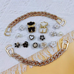 16pcs Shoe Decoration Charms - Bear, Flowers, Pearls - Party Shoes Decoration