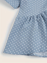  Polka Dot Print Short Sleeve V Neck Tie Front Crop Top